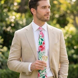 Men's Necktie with Red, Green and Light Blue Floral Designs